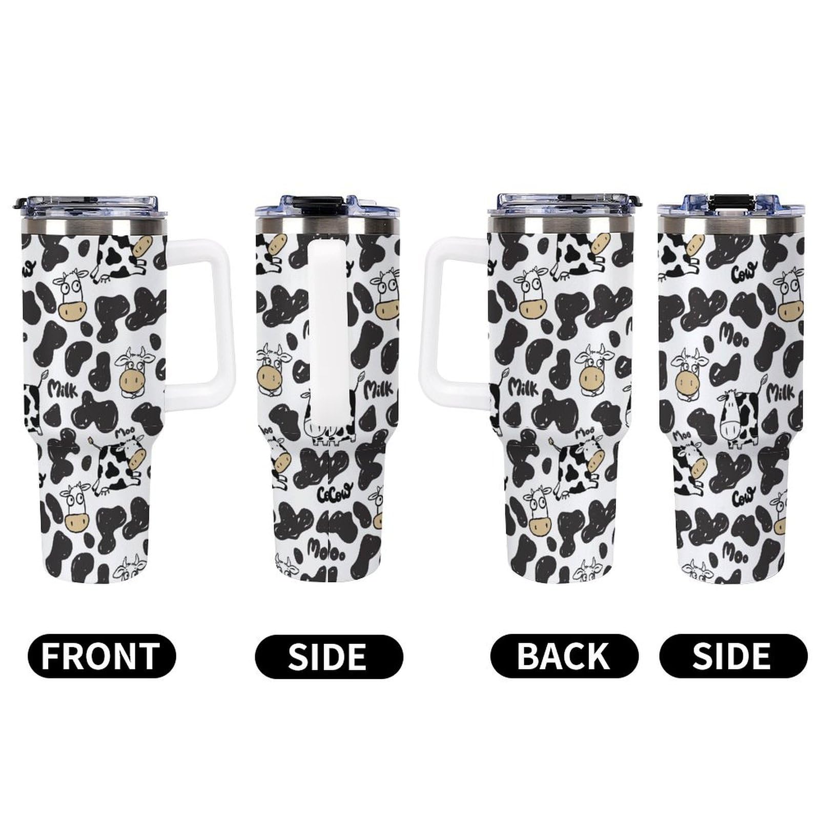 Amazon｜面白い 牛柄 乳牛柄 タンブラー 蓋付き 車用コップ 魔法瓶